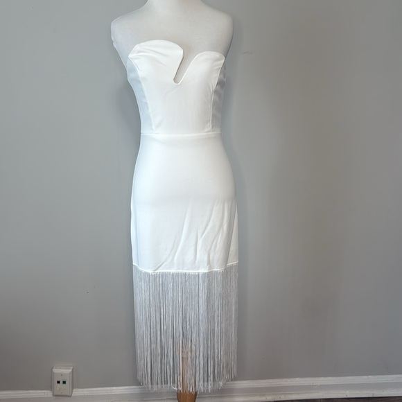 NWT White Strapless Fringe Bodycon Dress @The King Kouture Boutique - Picture 8 of 10